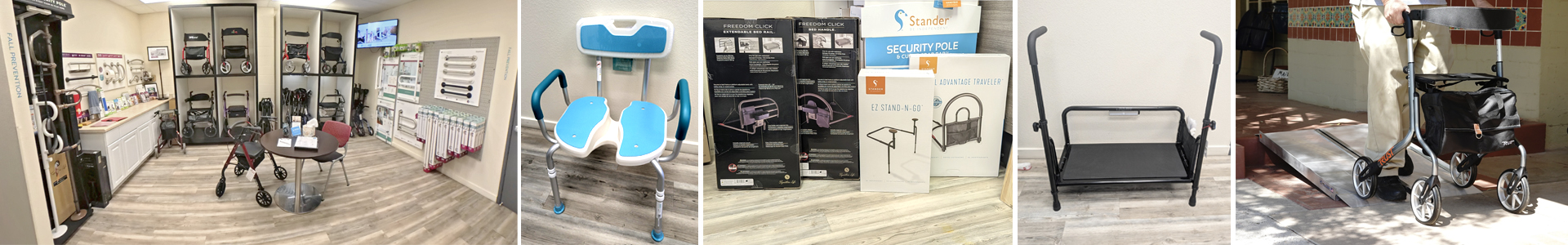 Fall Prevention, grab bars, rollators, support bars, bath seats, bed rails, bed step, and ramps