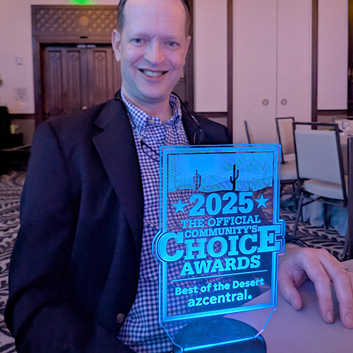 Photo of Scott Vineyard and the AZCentral 2025 The Official Community Choice Best of the Desert Award