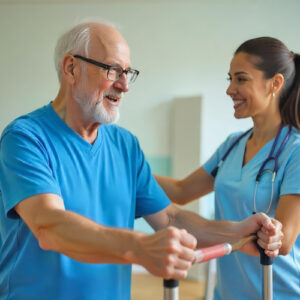 OT helping a man with his mobility